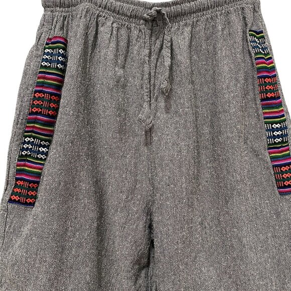 Nepal Womens Cotton Shorts Boho Festival Ethnic Trim Gray Summer Handmade L - Picture 5 of 10